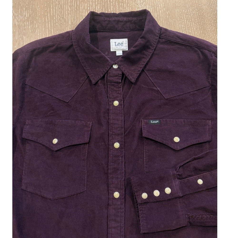 Lee Western Corduroy Snap Shirt Womens Large Burgundy Long Sleeve NWT